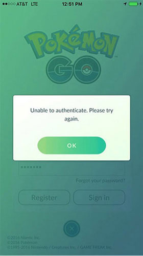 Экран «смерти» Pokemon Go Экран «смерти» Pokemon Go