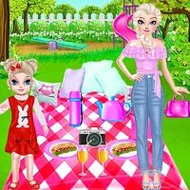 Игра Эльза с дочкой на пикнике