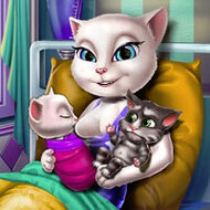Игра Кошка Анжела и новорожденный котенок